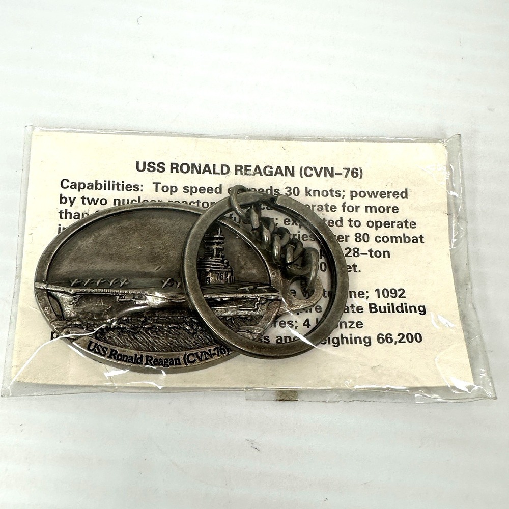 USS Ronald Reagan CVN-76 Aircraft Carrier Pewter Keychain Navy Souvenir
